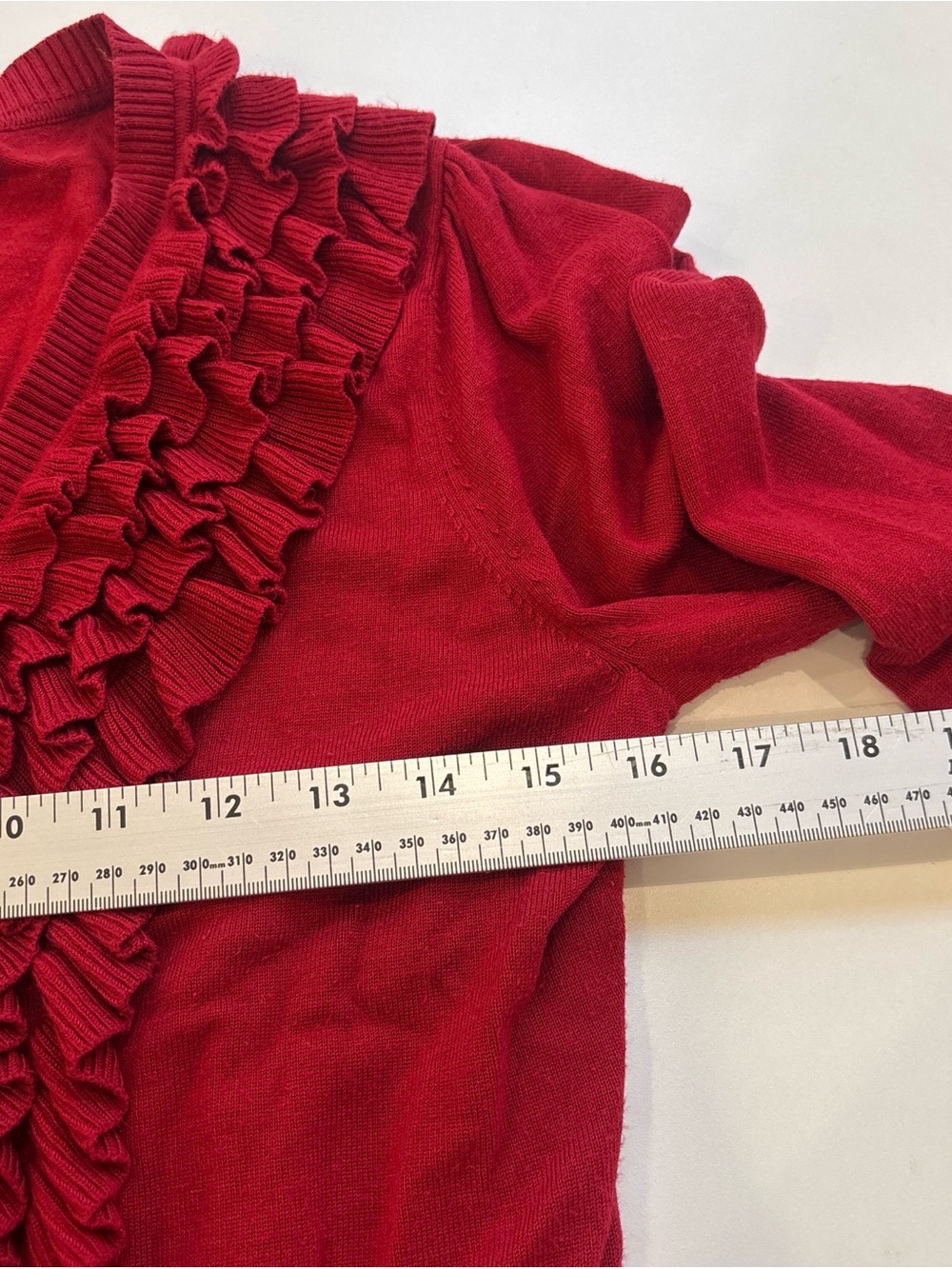 Alfani Red Ruffle-Front Button Cardigan - Picture 5 of 7